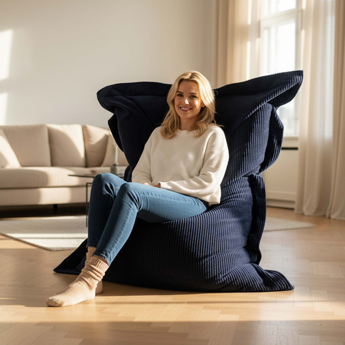 Pouf Géant Velours BiG52 en velours côtelé, assise XXL rectangulaire, pour se détendre seul ou à deux, salon chaleureux