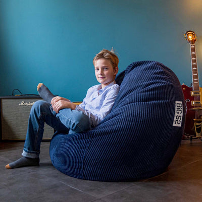 Pouf Poire Velours Côtelé Bleu Marine