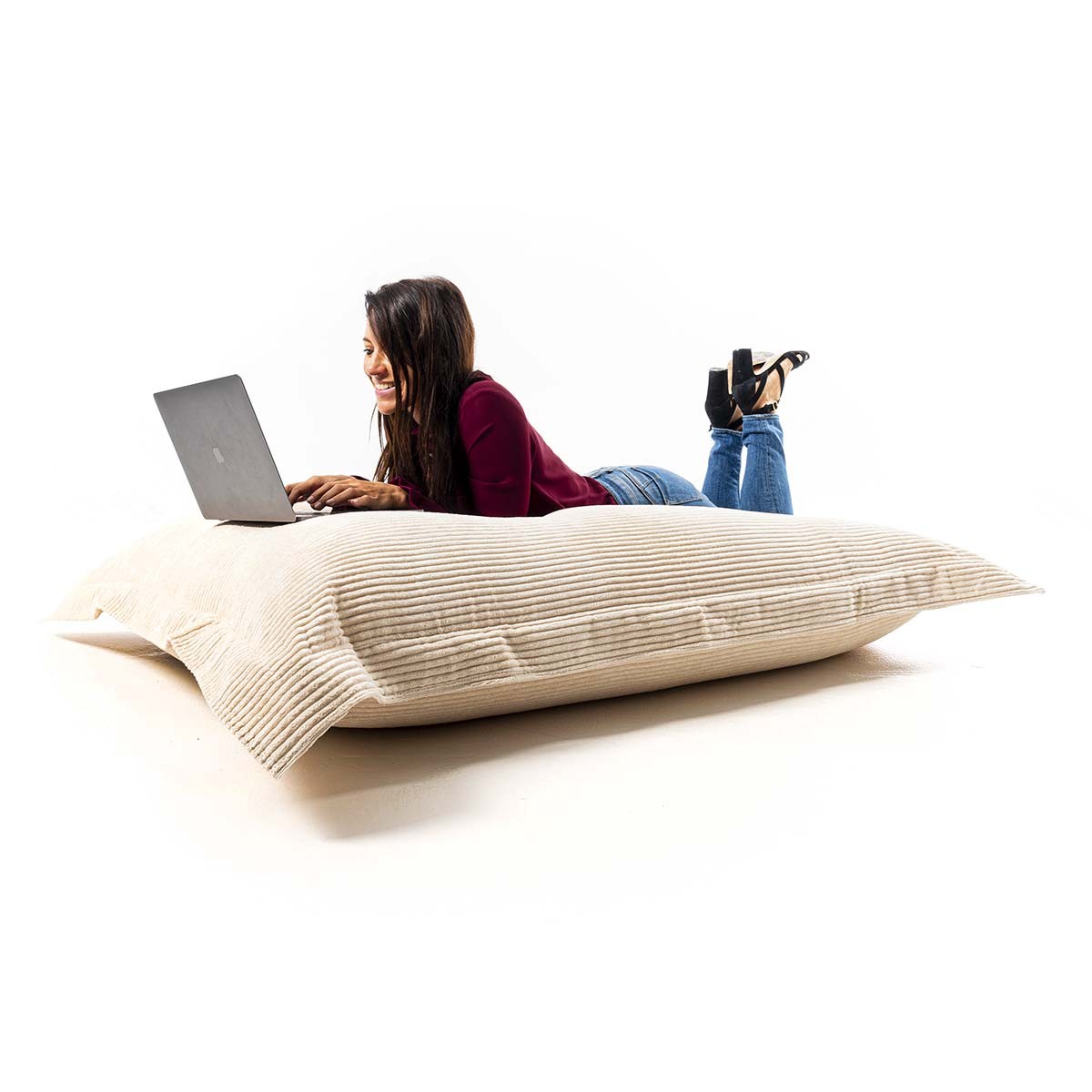 Pouf Velours Côtelé Beige