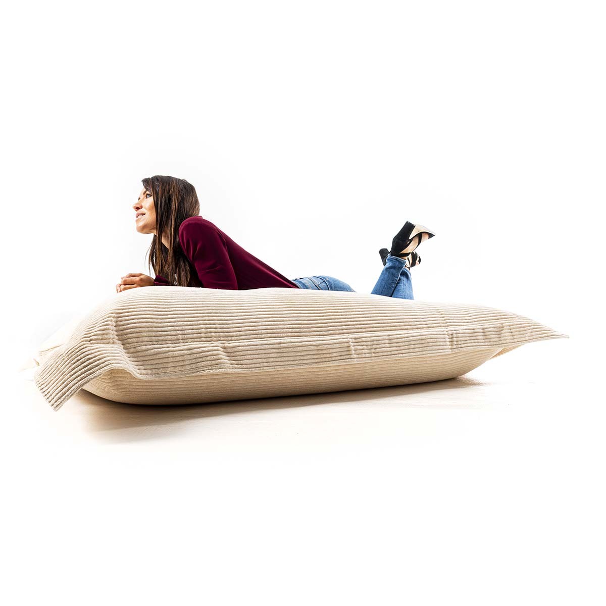 Pouf Velours Côtelé Beige