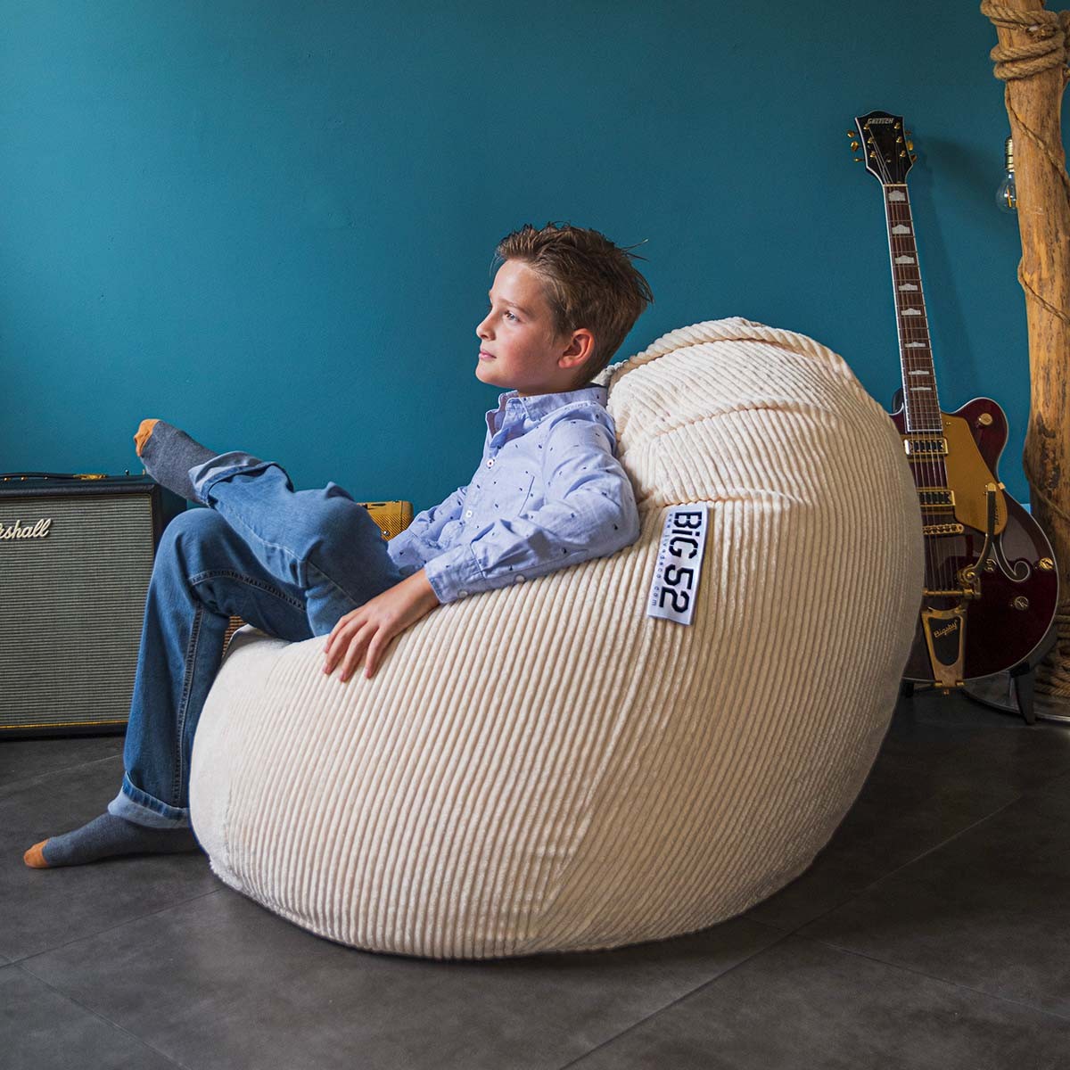 Corduroy Velvet Beige Bean Bag Pouf