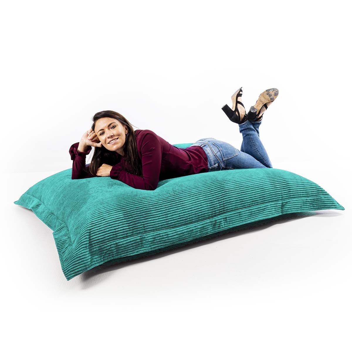 Corduroy Velvet Pouf Turquoise