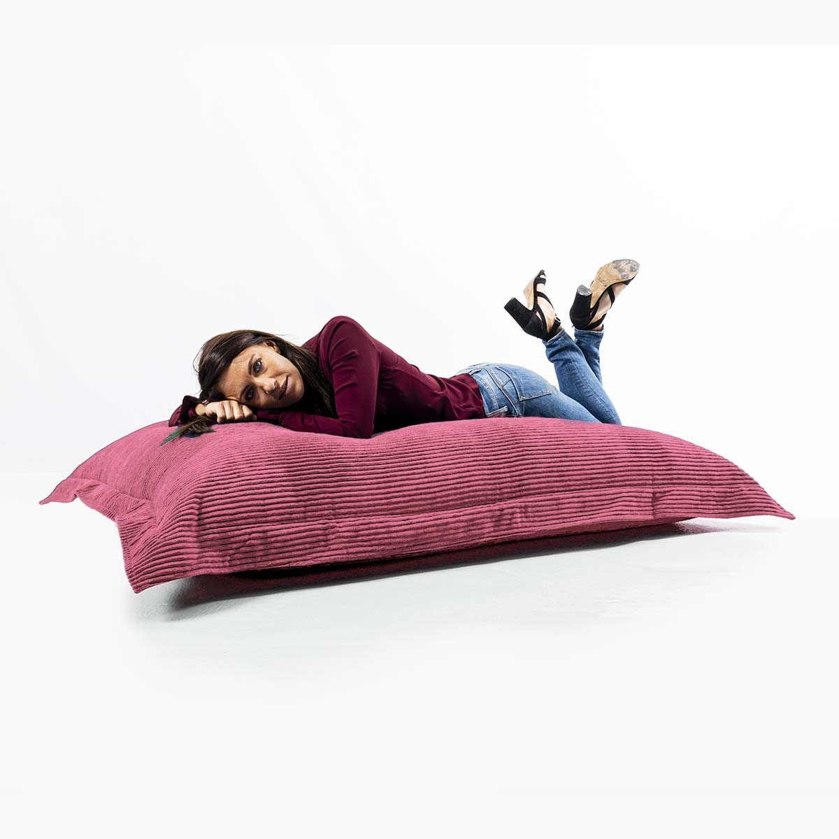 Pouf Velours Côtelé Rose