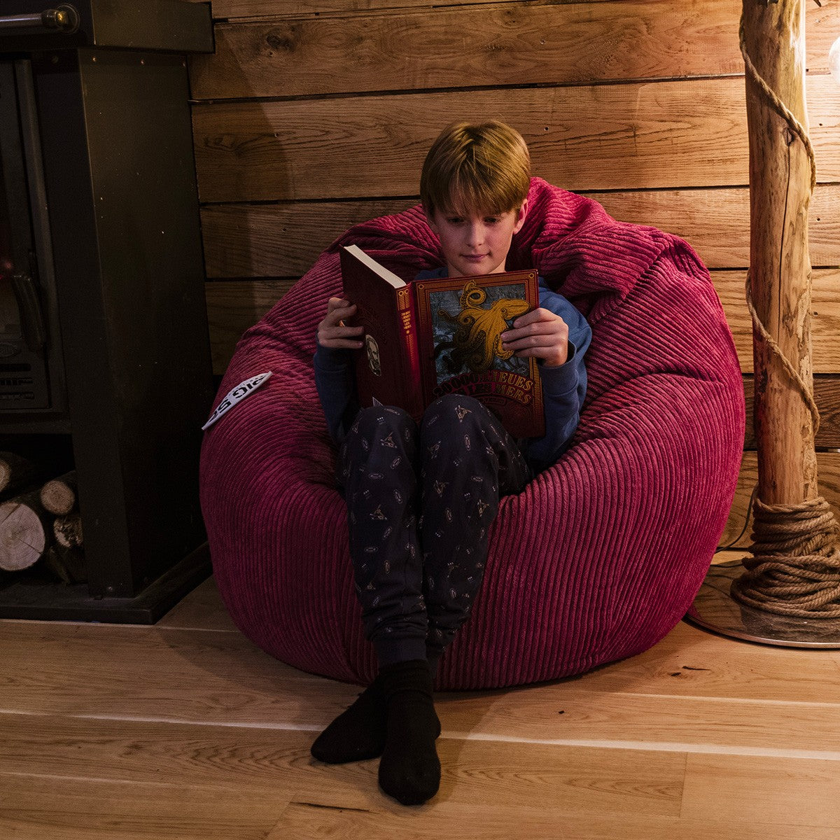 Pouf Poire Velours Côtelé Cerise