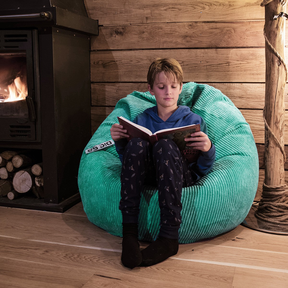 Pouf Poire Velours Côtelé Turquoise