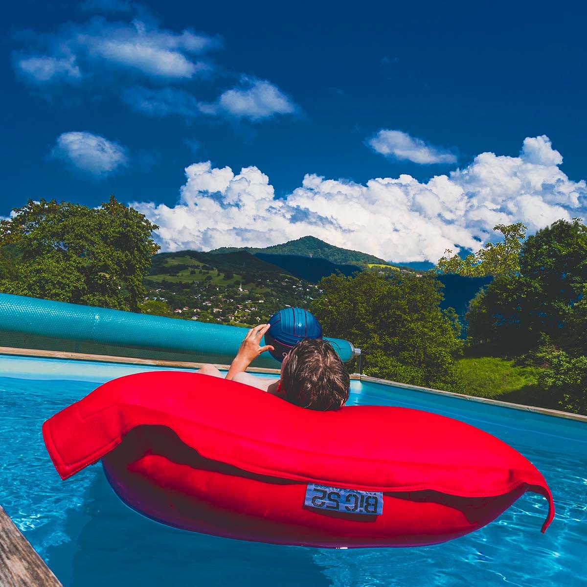 Housse pouf piscine rectangulaire vide Rouge