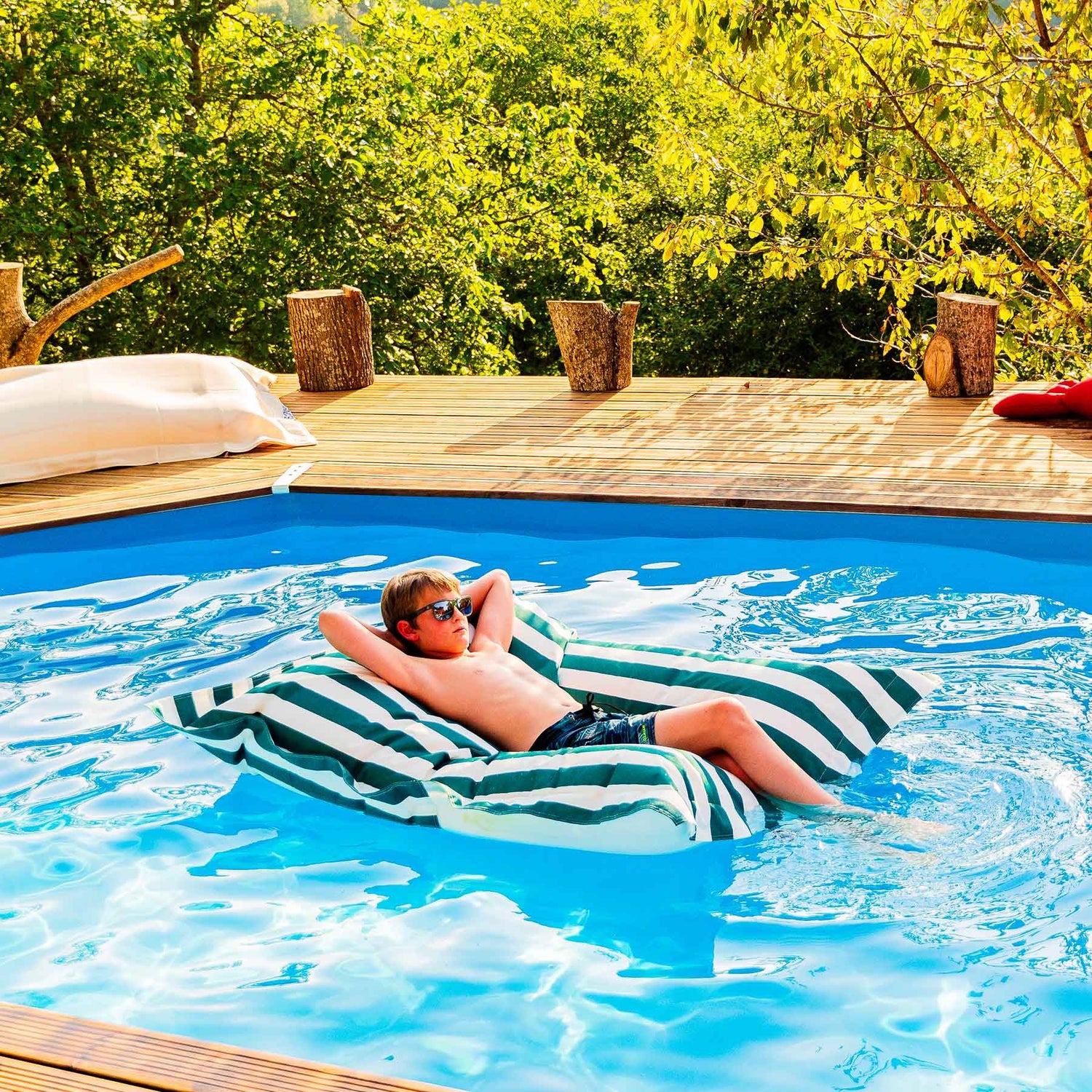 Pouf Piscine Vert Rayé Deauville