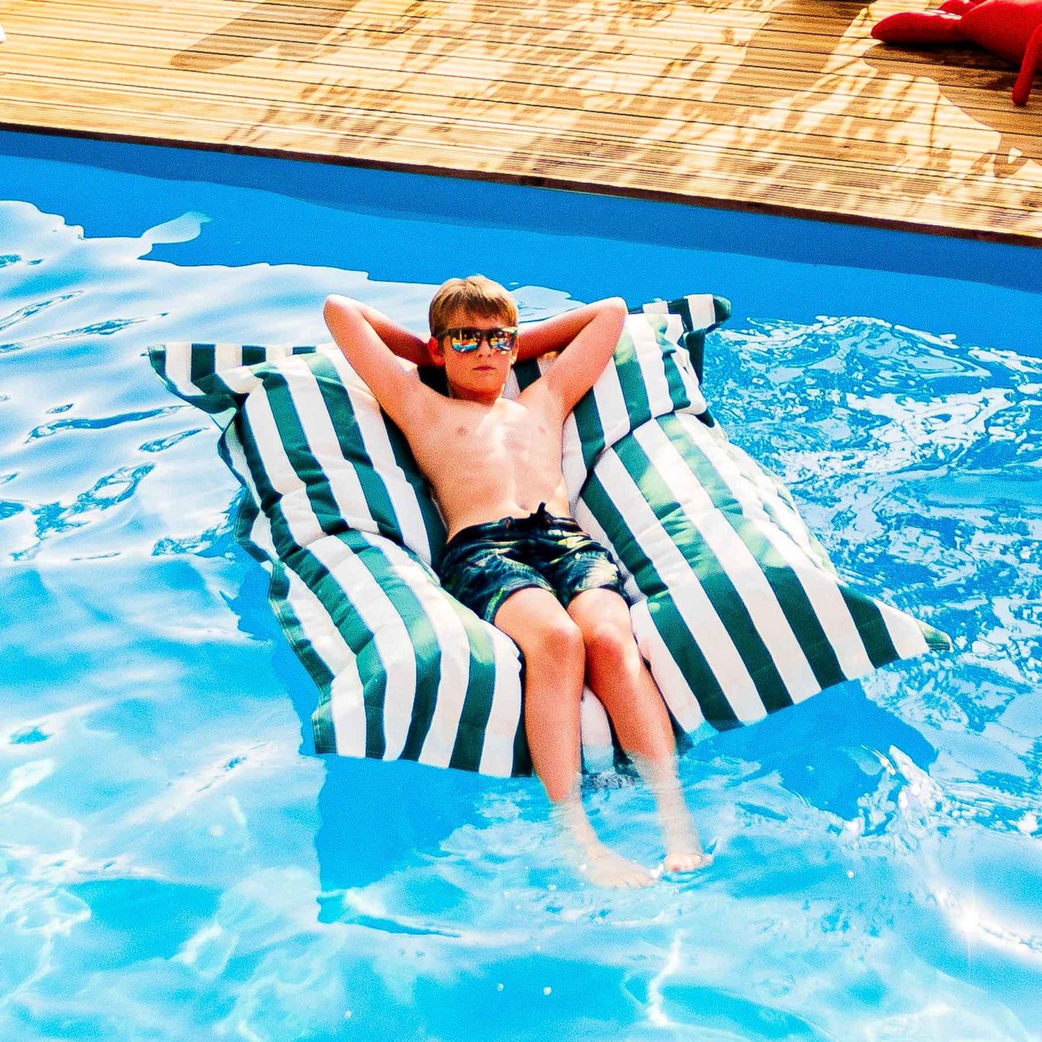 Pouf Piscine Vert Rayé Deauville