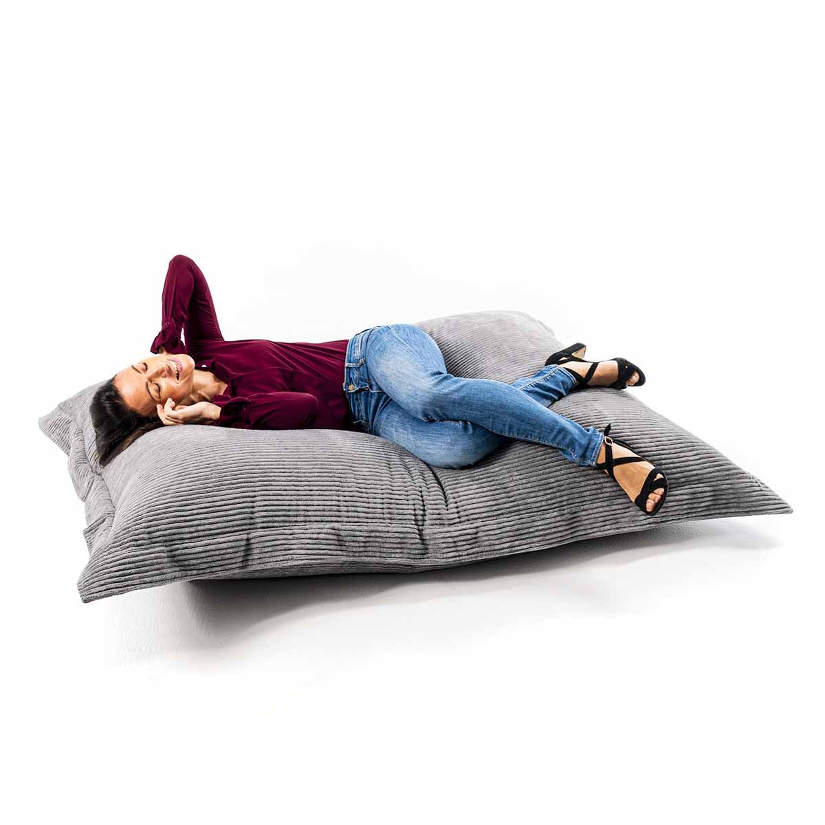 Pouf Velours Côtelé Gris Clair