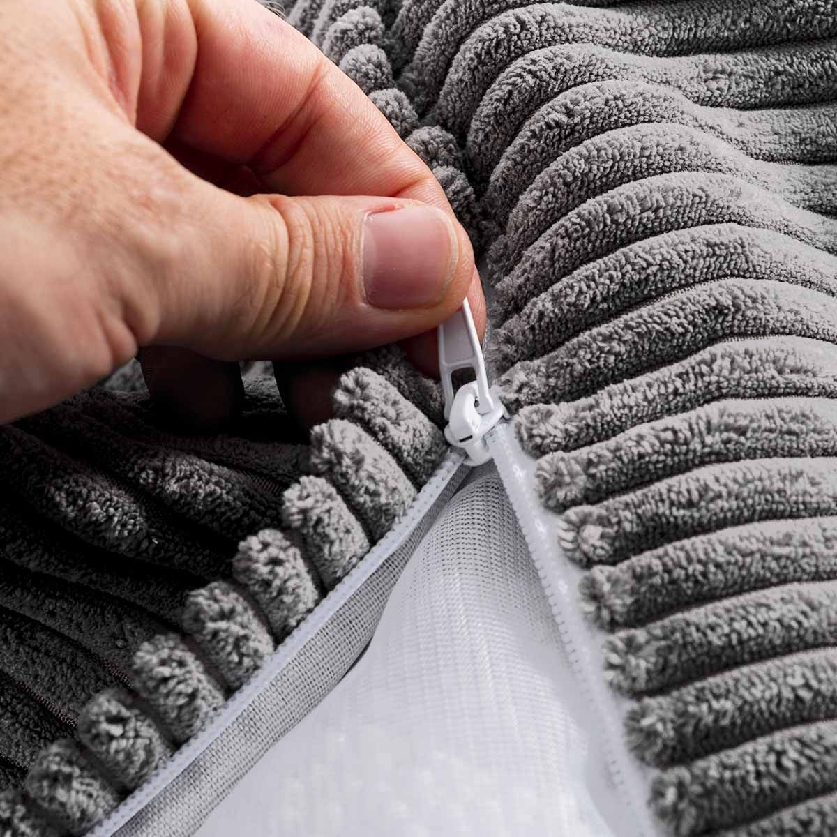 Pouf Velours Côtelé Gris Clair