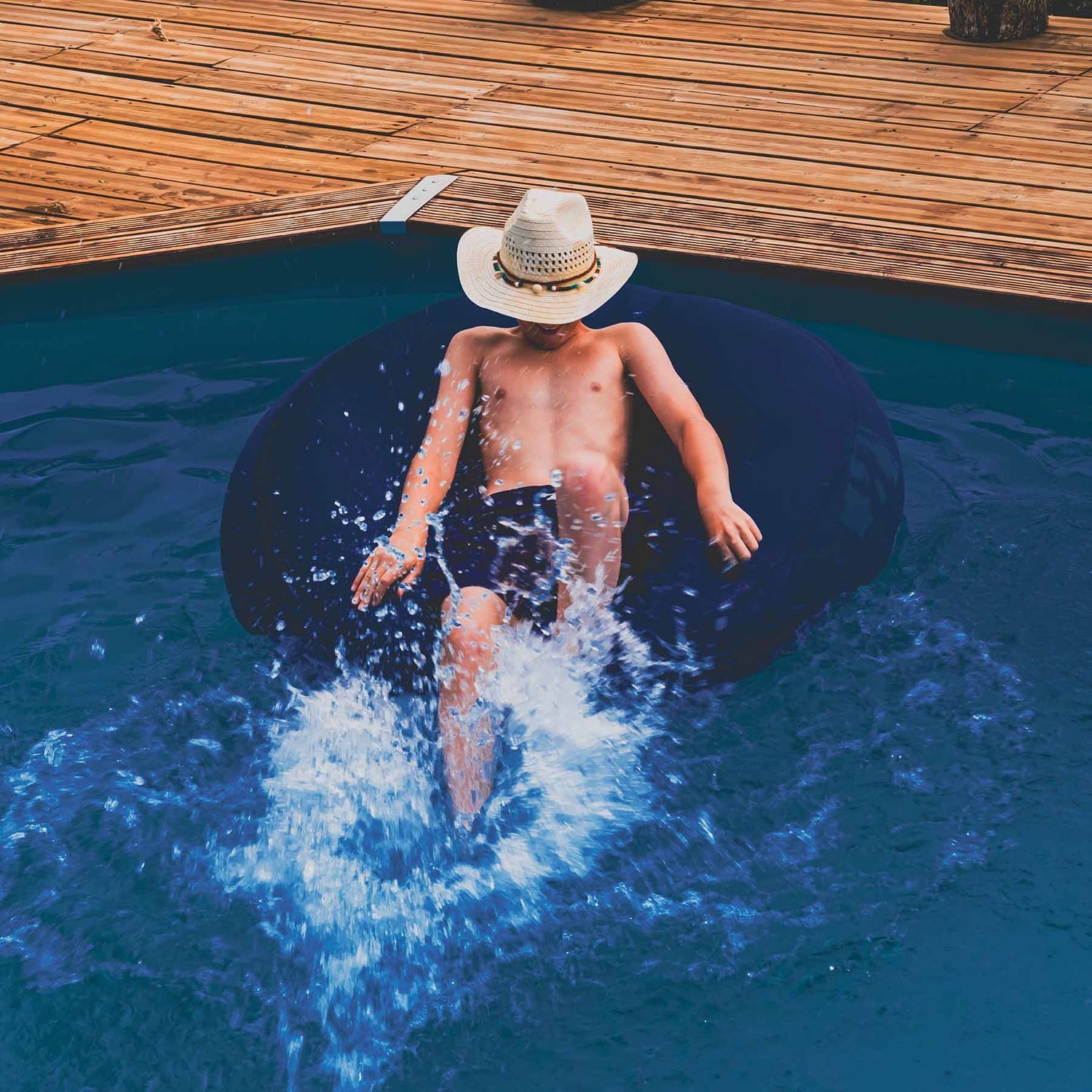 Pouf Rond Piscine Bleu