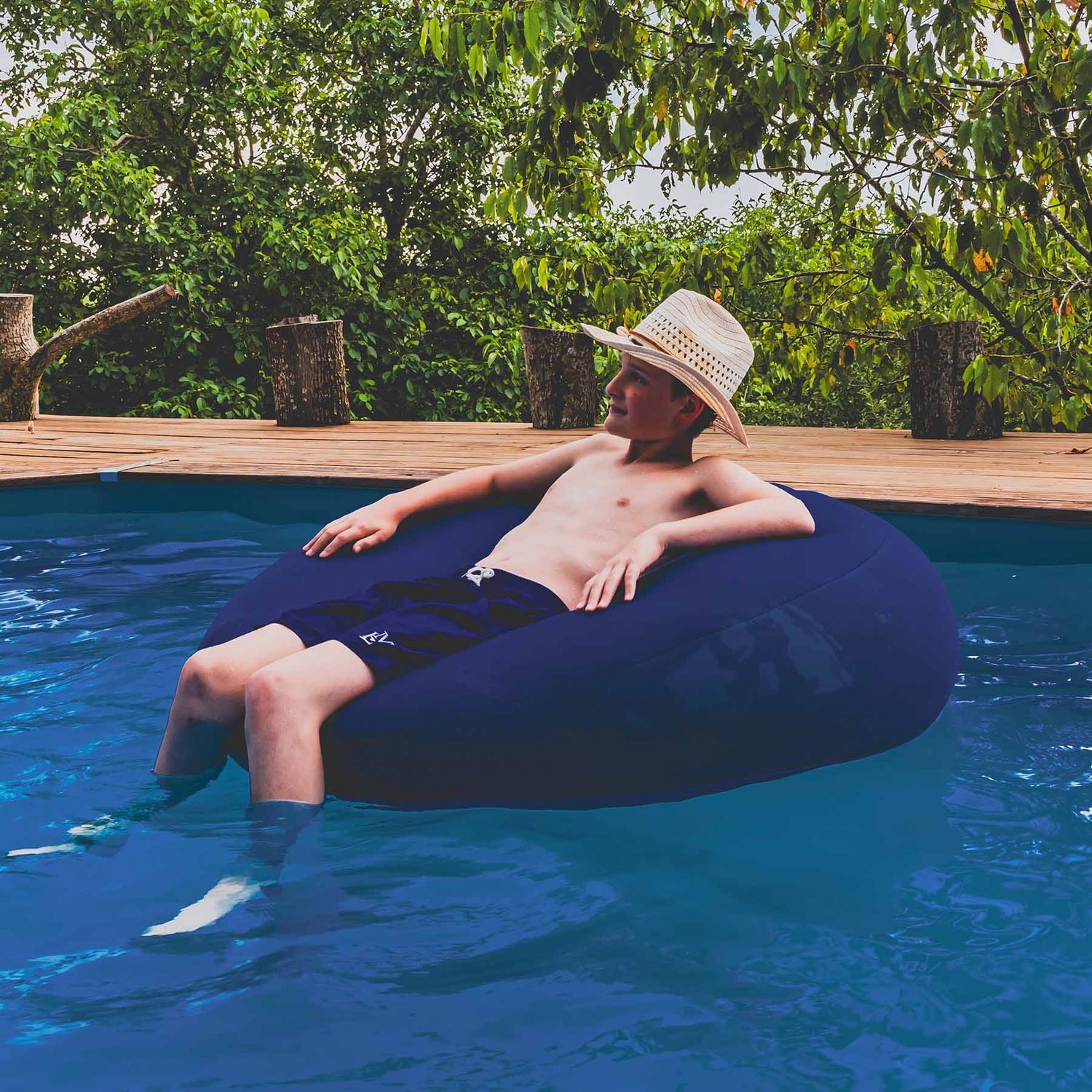 Pouf Rond Piscine Bleu