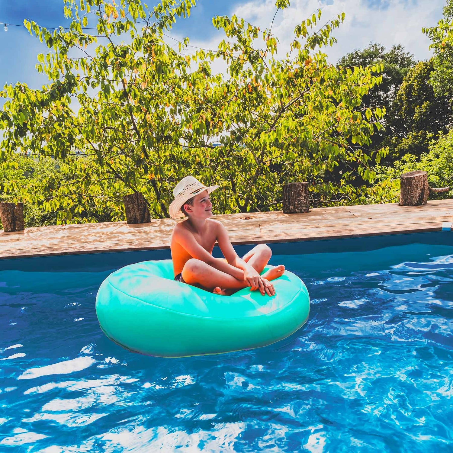 Pouf Rond Piscine Turquoise