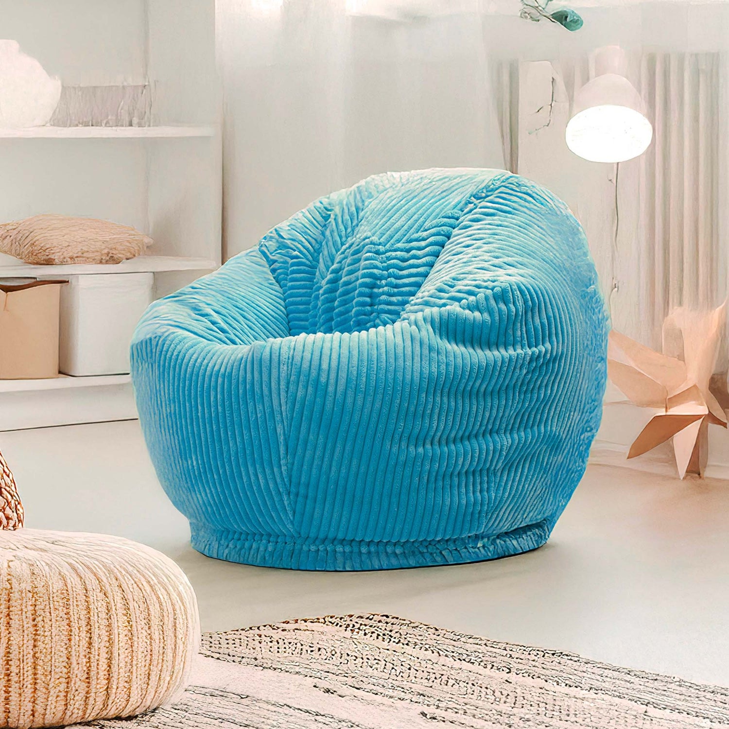 Pouf Poire Enfant Velours Côtelé Bleu Ciel