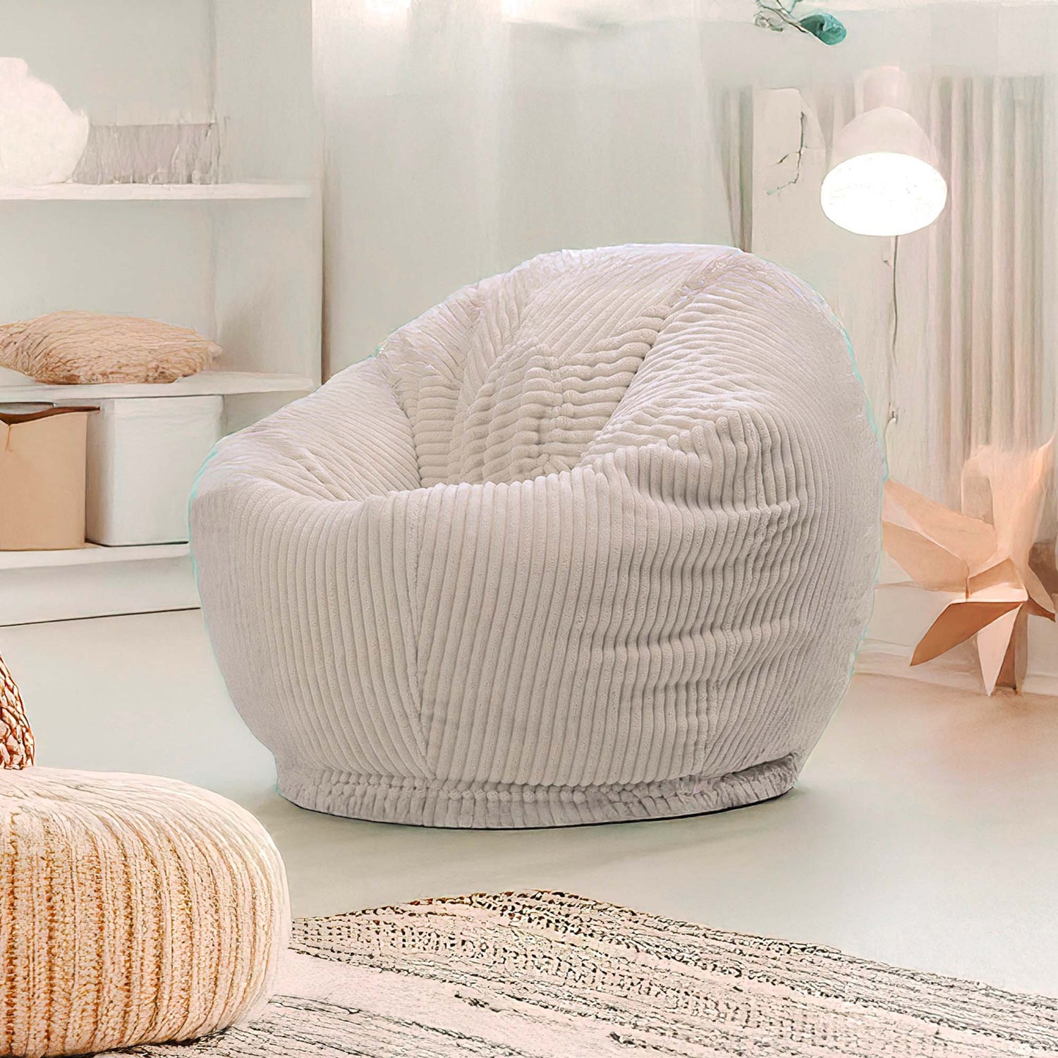 Pouf Poire Enfant Velours Côtelé Beige
