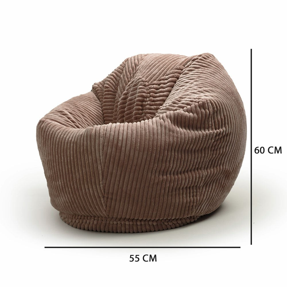 Pouf a pera per bambini in velluto coste marrone