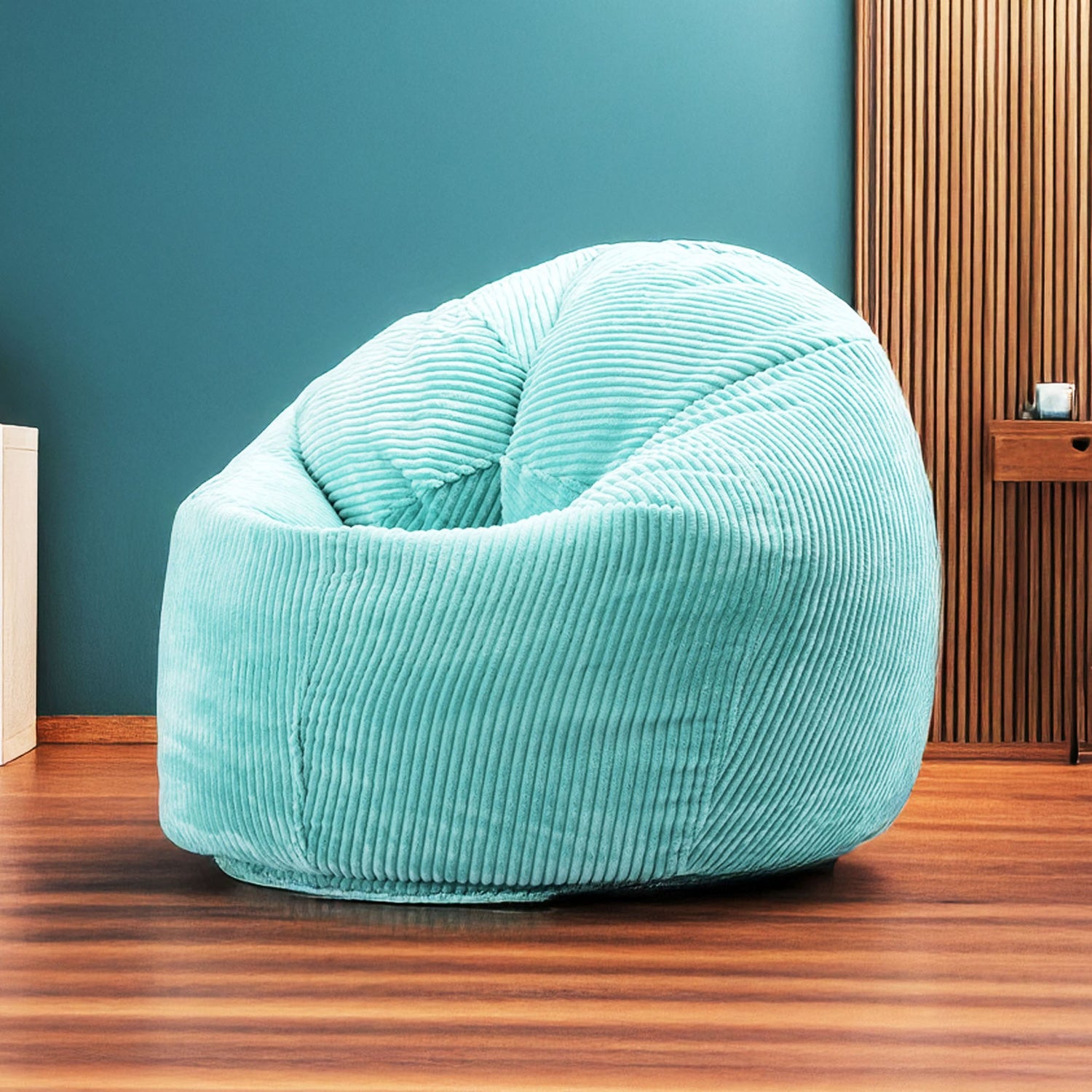 Pouf Poire Velours Côtelé Turquoise