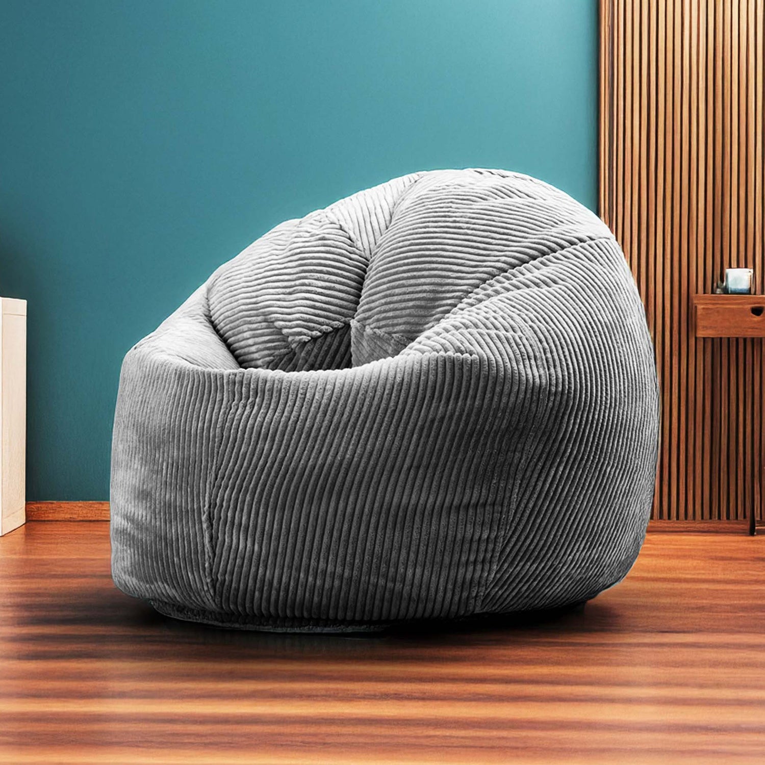 Corduroy Velvet Gray Bean Bag Pouf