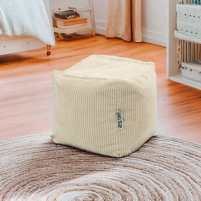 Ribbed Velvet Cube Pouf Beige