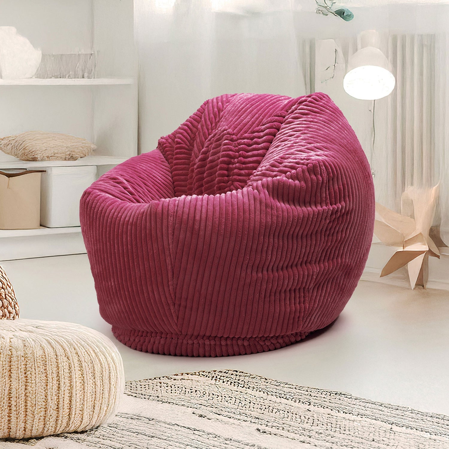 Pouf a pera per bambini in velluto coste ciliegia