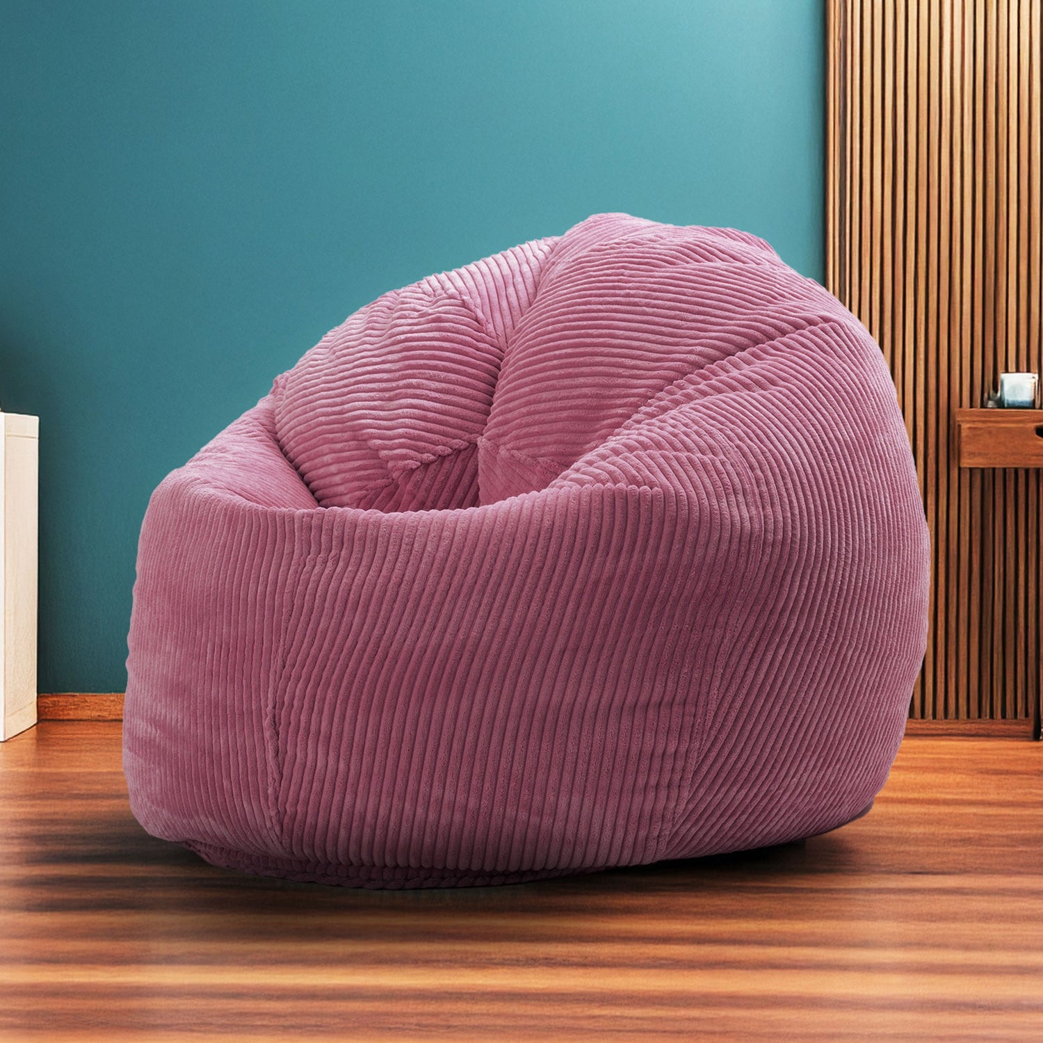 Pouf Poire Velours Côtelé Rose