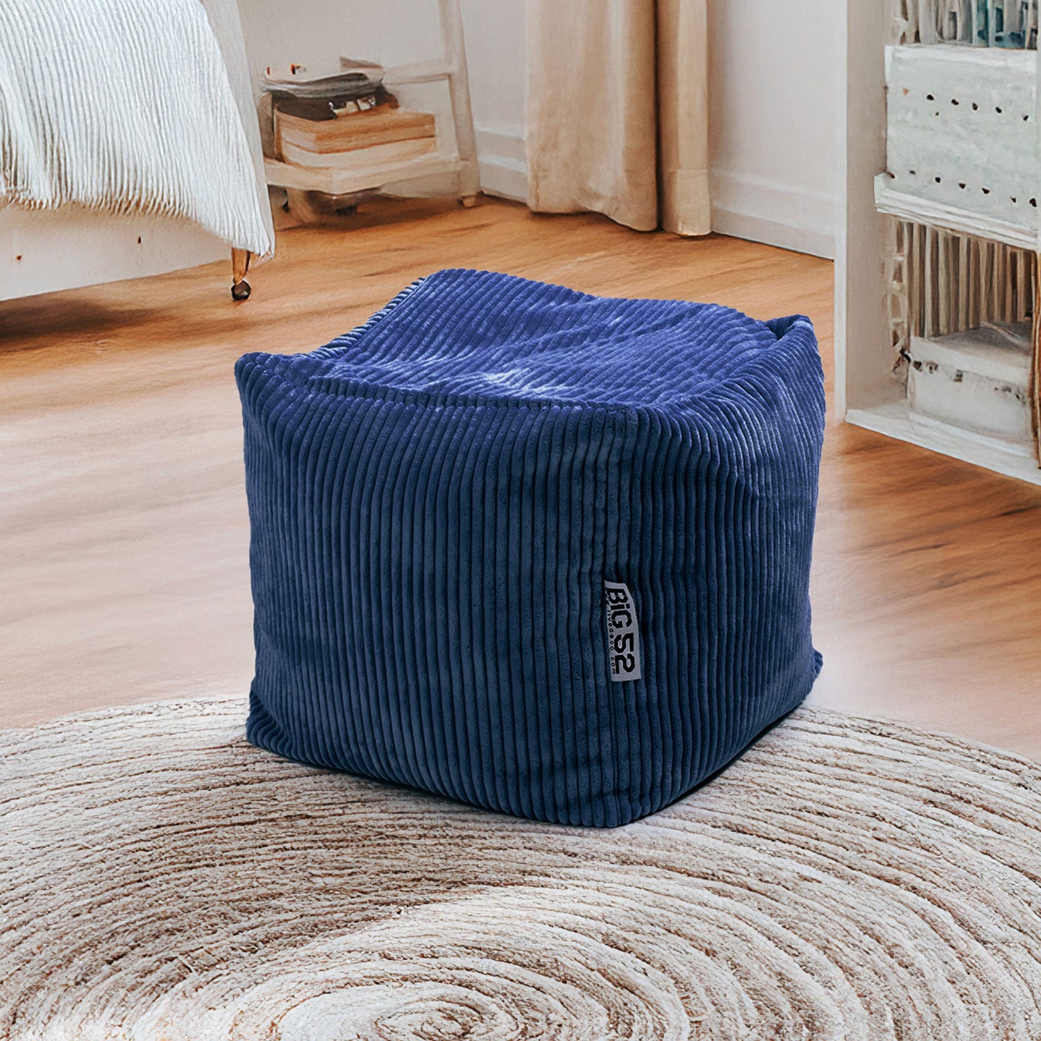 Pouf Cube Velours Côtelé Bleu Marine