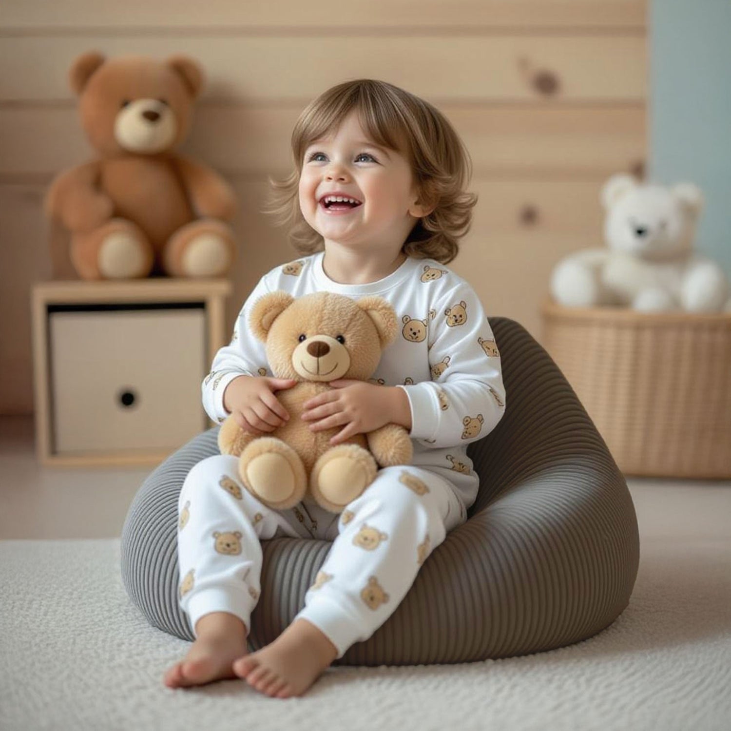 Pouf a pera per bambini in velluto coste grigio