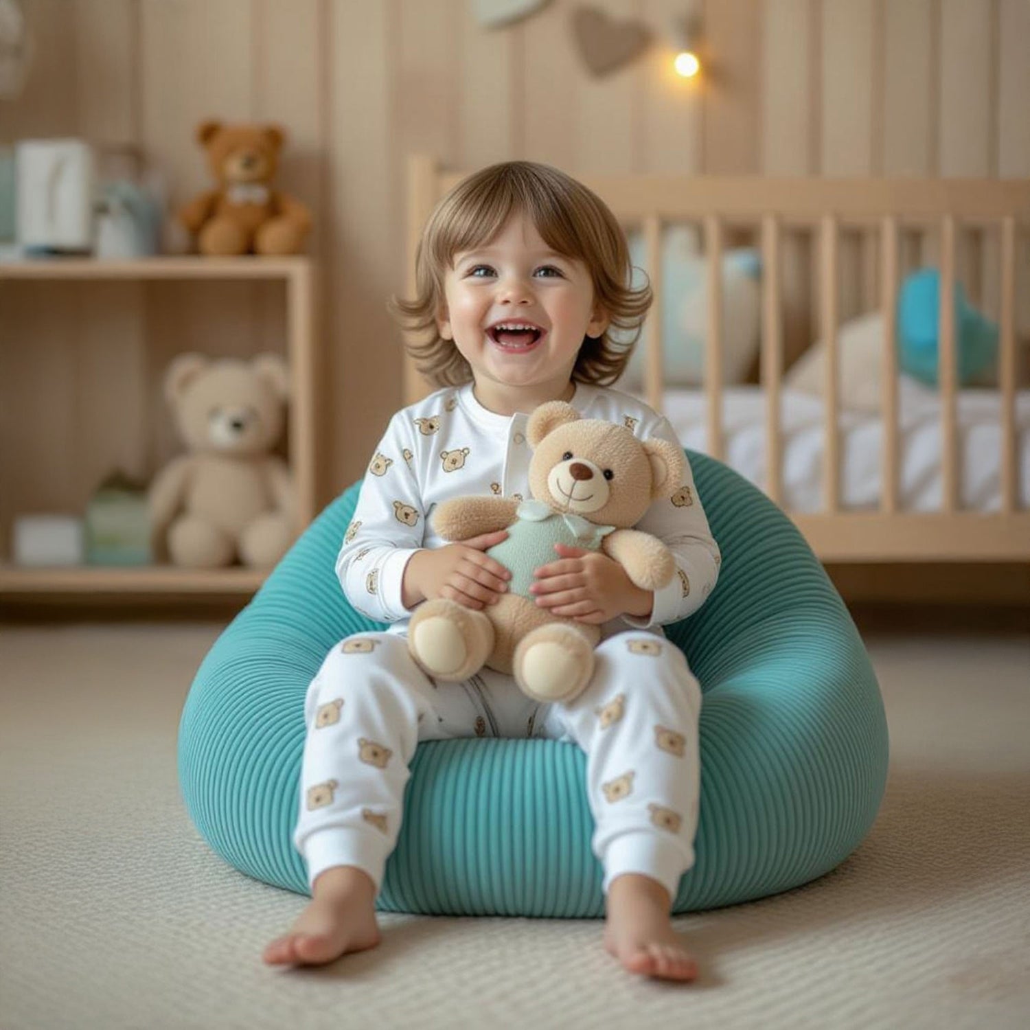 Pouf a Sacco Bambino Velluto Costellato Turchese