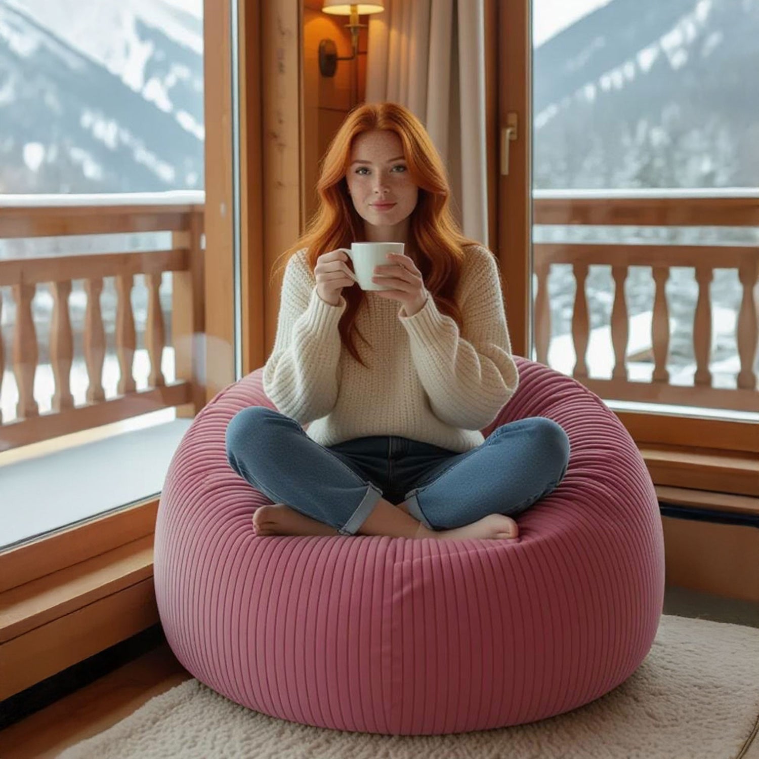 Pouf Poire Velours Côtelé Rose