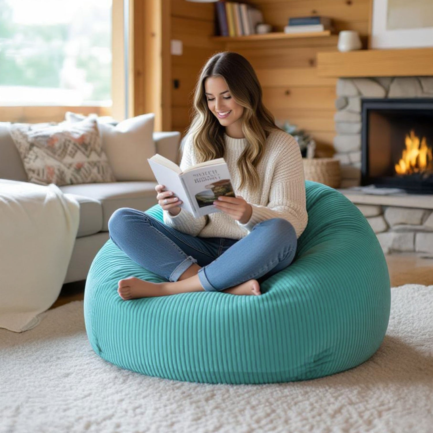 Samt Cord Pouf Birnenform Türkis