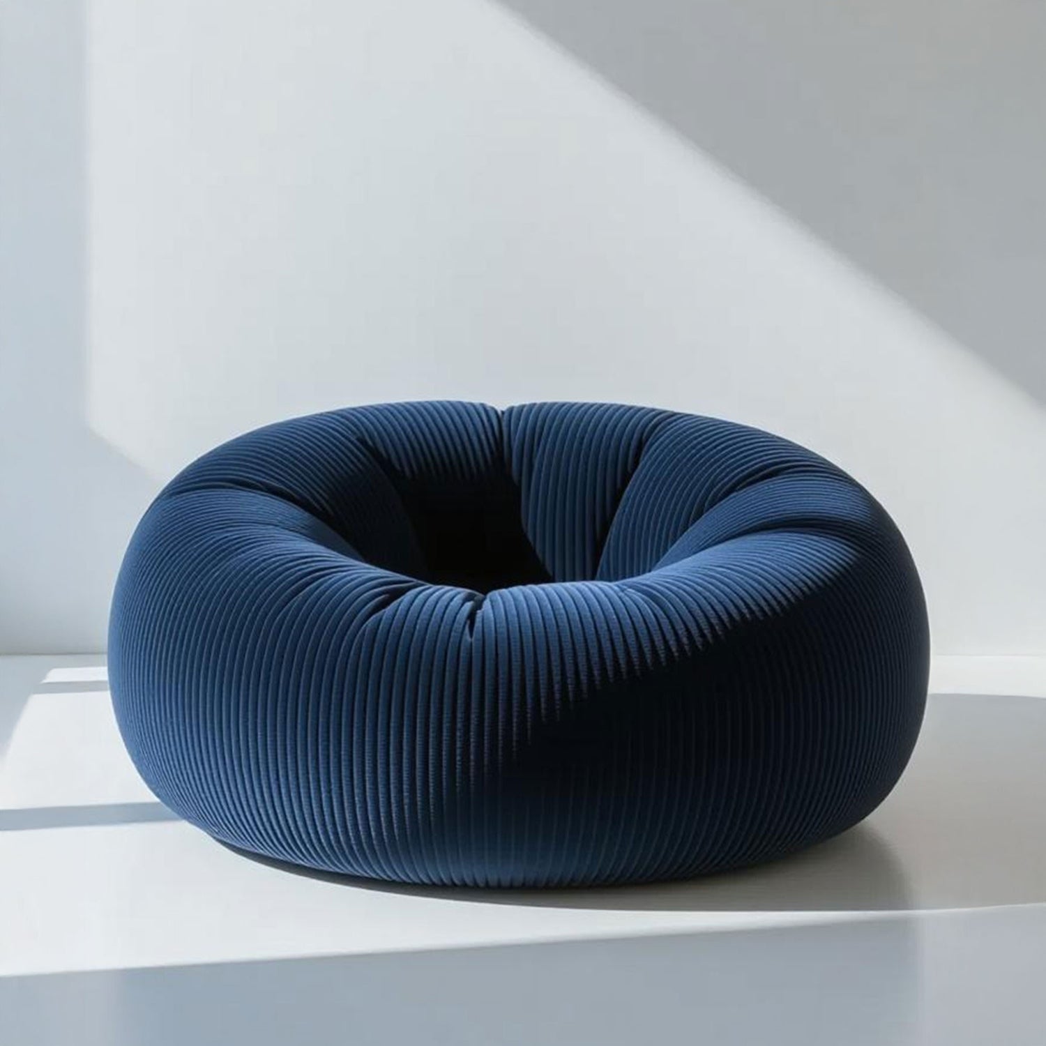 Pouf Gigante Rotondo XXL Velluto Coste Blu Marina