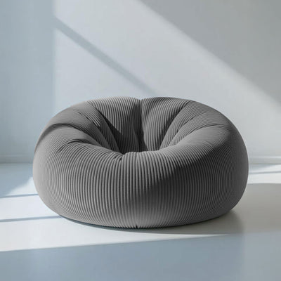 Giant Round Pouf XXL Corduroy Velvet Gray