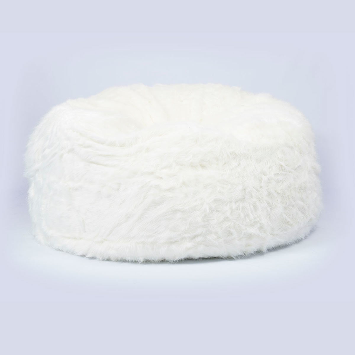 Copertura Vuota Pouf Rotondo XXL Pelliccia Pelo Lungo Bianco