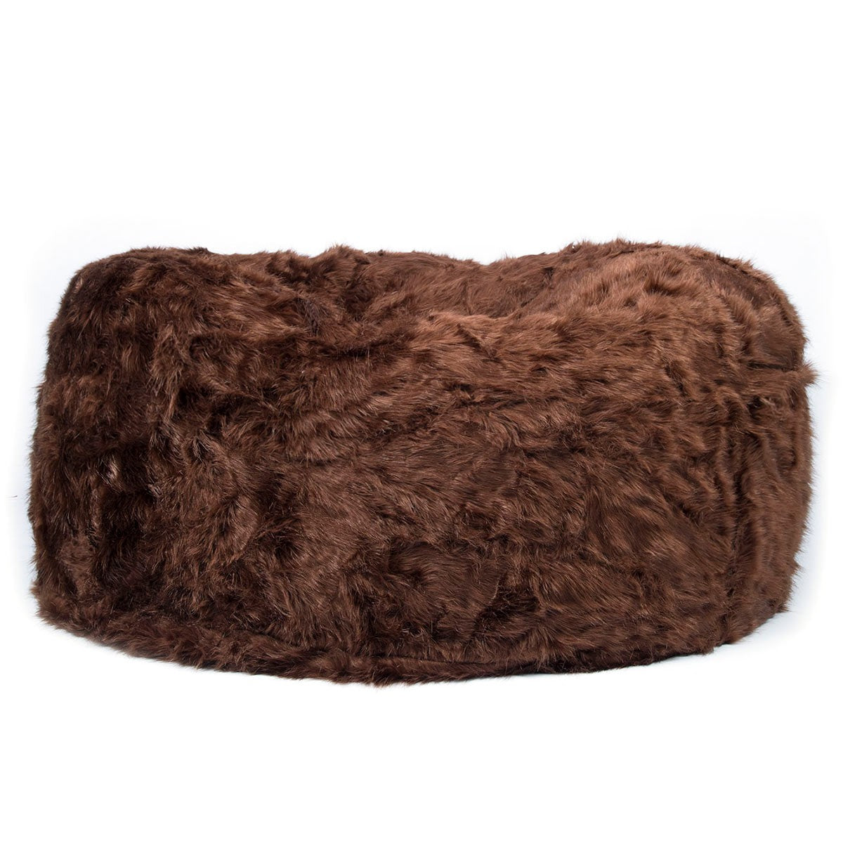 Empty Cover Round Pouf XXL Long Hair Fur Brown