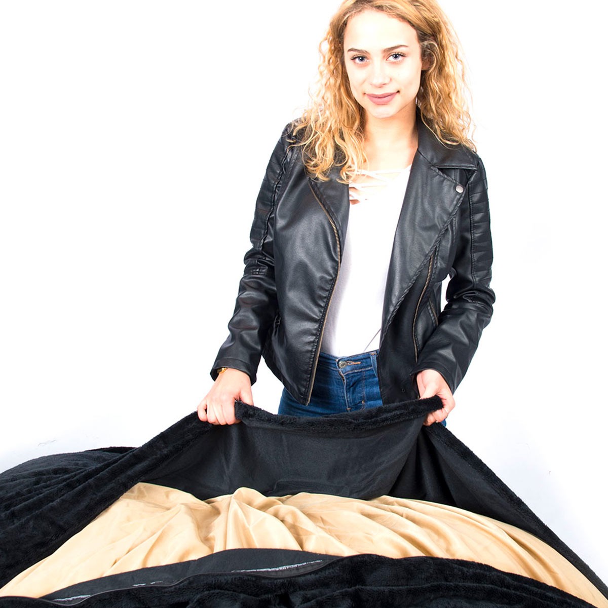 Pouf Géant Rond XXL Polaire Noir