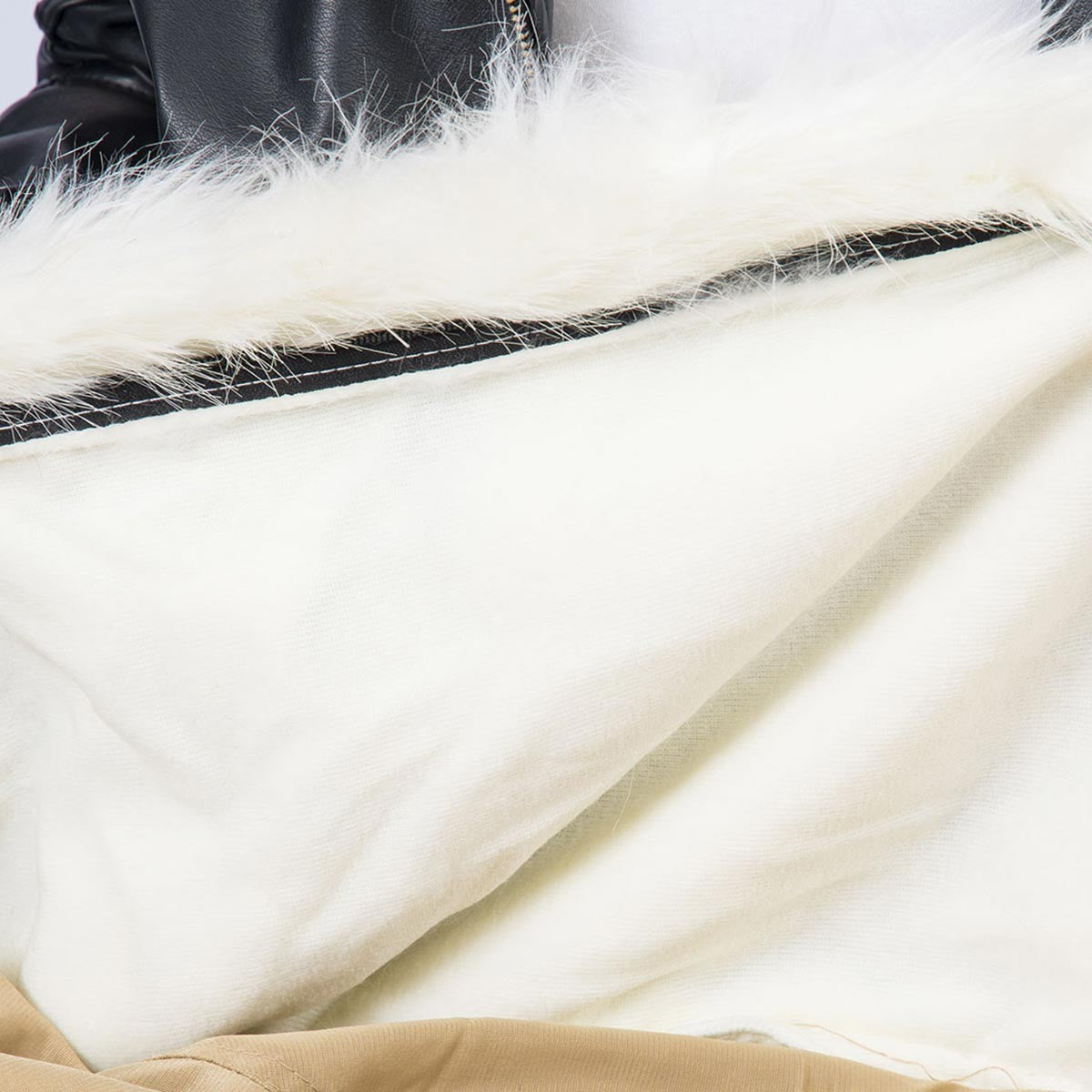 Puf Sillón Redondo XL Piel Pelo Largo Blanco