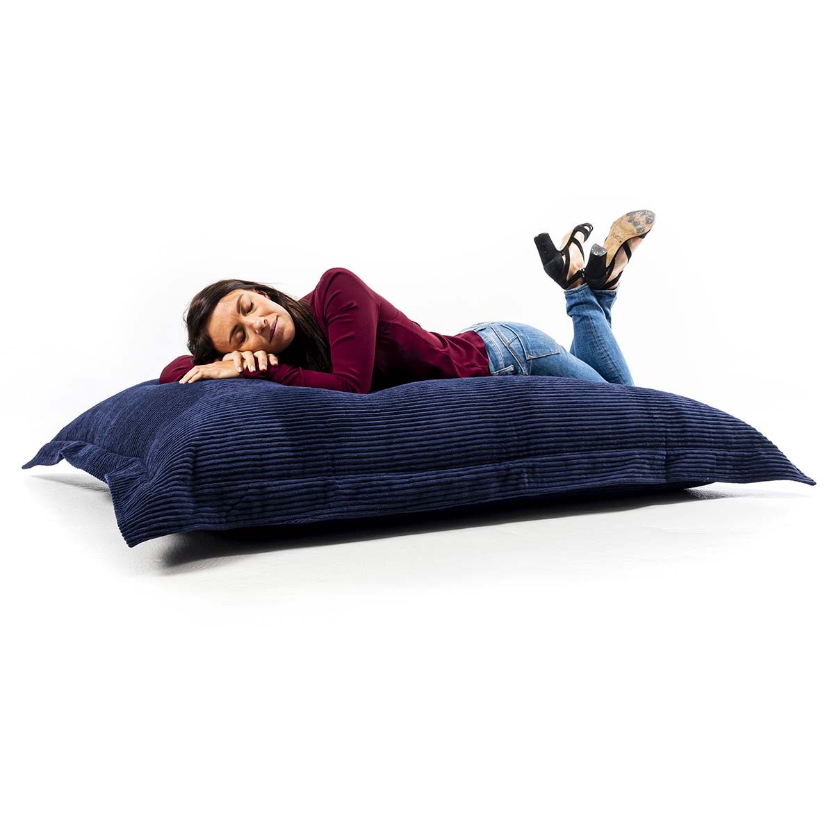 Pouf Velours Côtelé Bleu Marine