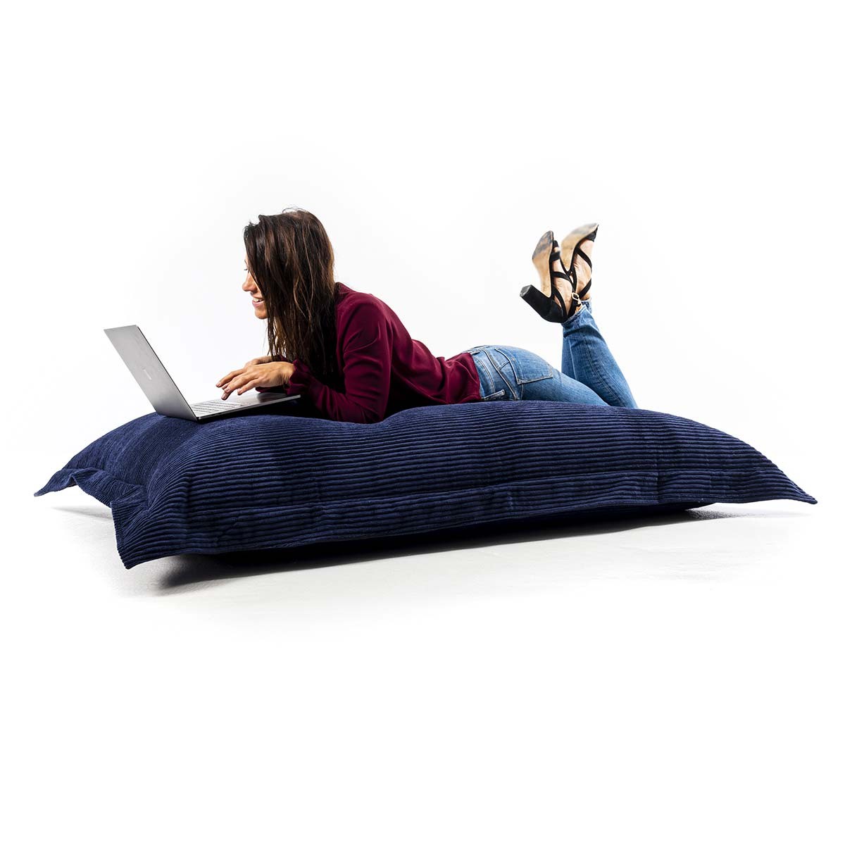 Pouf Velours Côtelé Bleu Marine