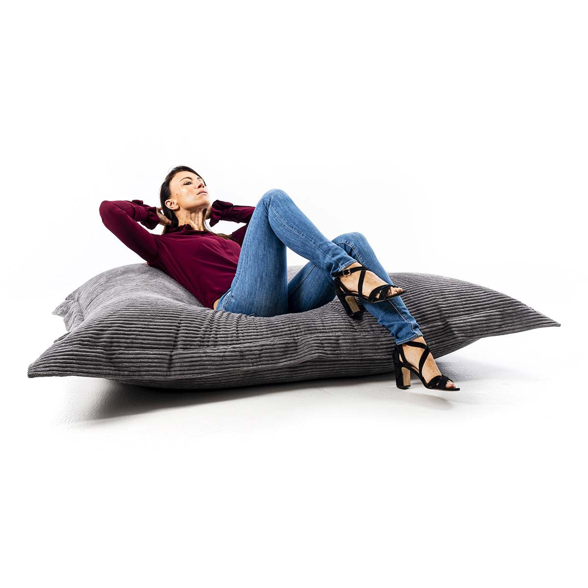 Pouf Velours Côtelé Gris