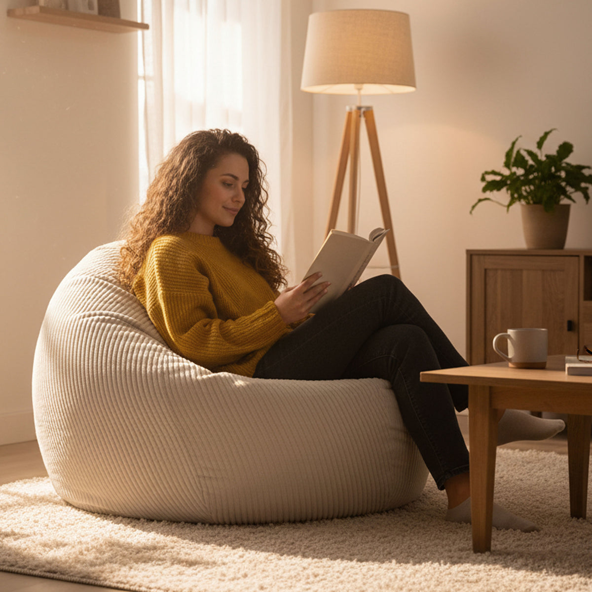 Housse Vide Pouf Poire Velours Côtelé Beige XL en velours côtelé, housse de remplacement pour poire et intérieur cosy
