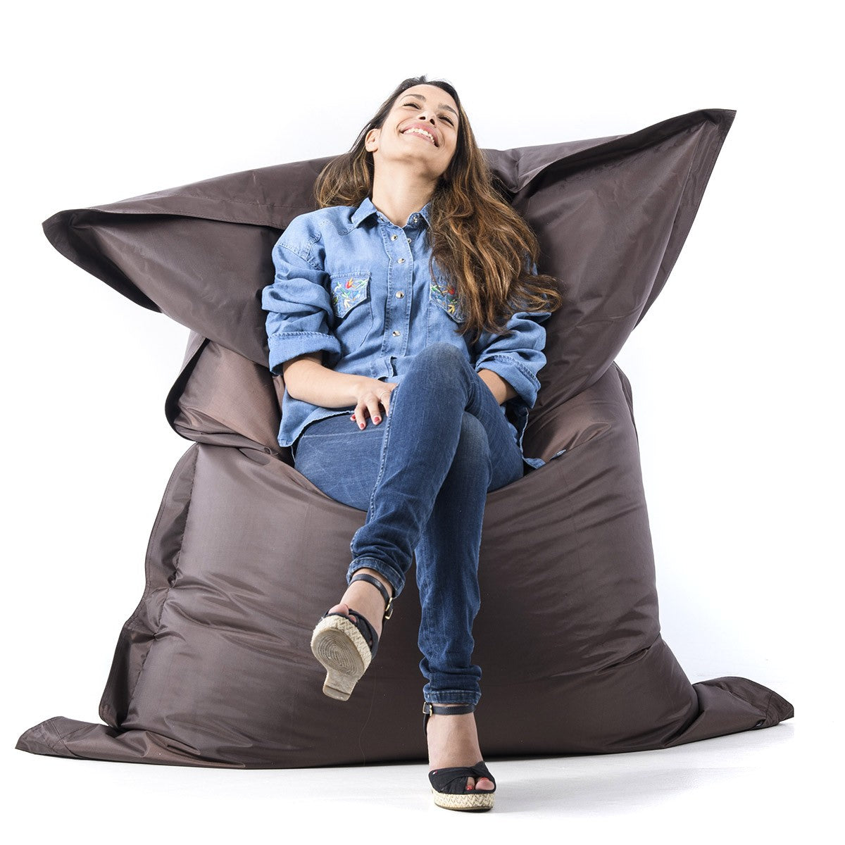 Housse Vide Pouf XXL Marron CLASSIC pour pouf géant, housse additionnelle marron chocolat BiG52 Classic style déco