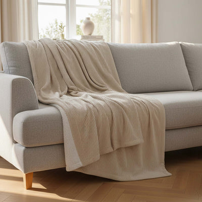 Beige Corduroy Throw with Reversible Sherpa – 180×140 cm