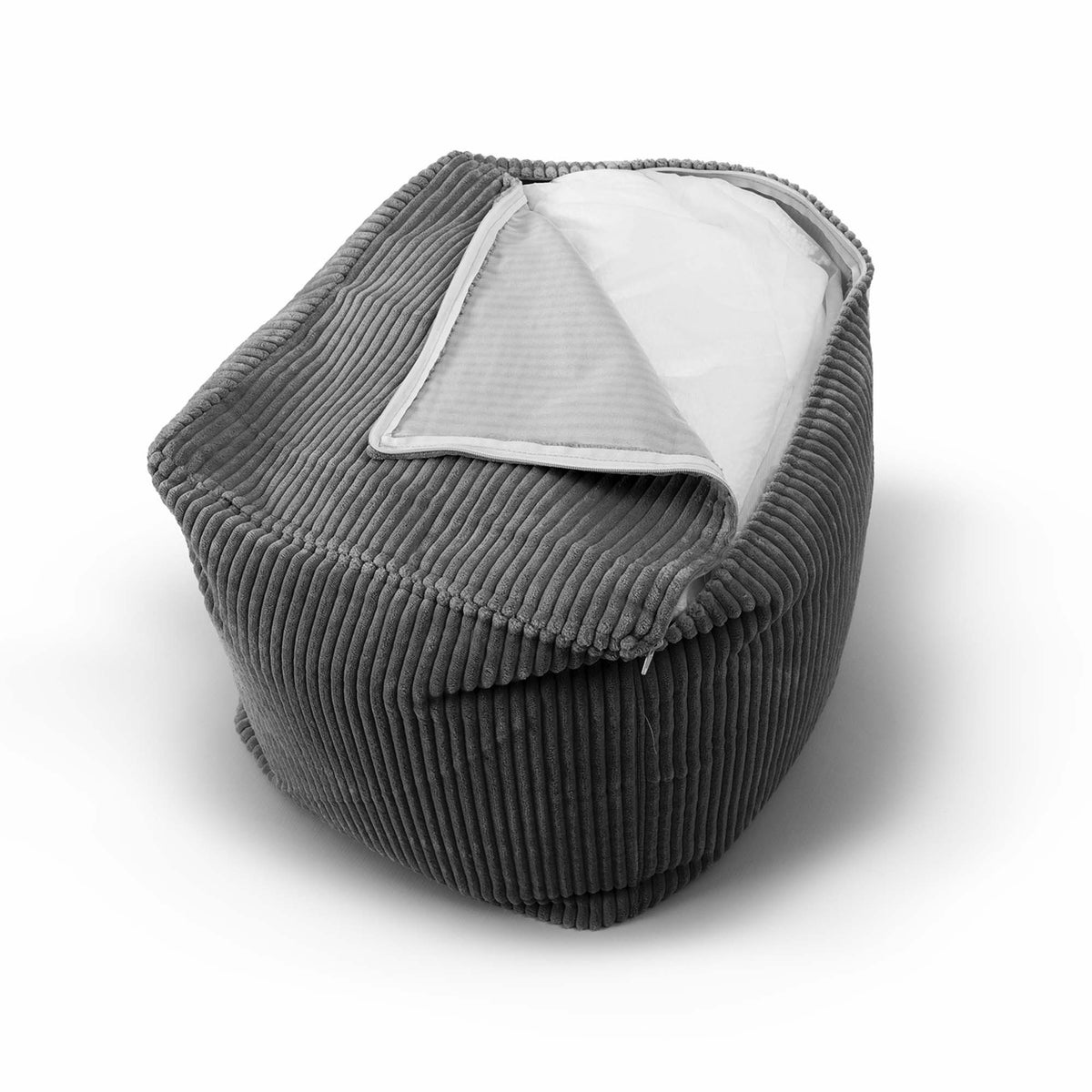 Pouf Cube Velours Côtelé Gris, cube en velours côtelé gris, assise d’appoint et repose-pieds