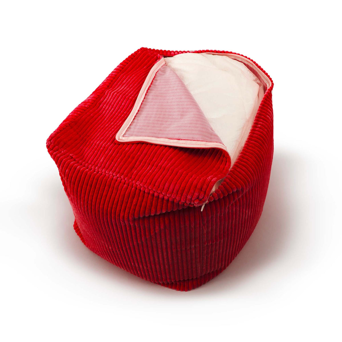Pouf Cube Velours Côtelé Rouge, cube d’appoint en velours côtelé rouge avec repose-pieds