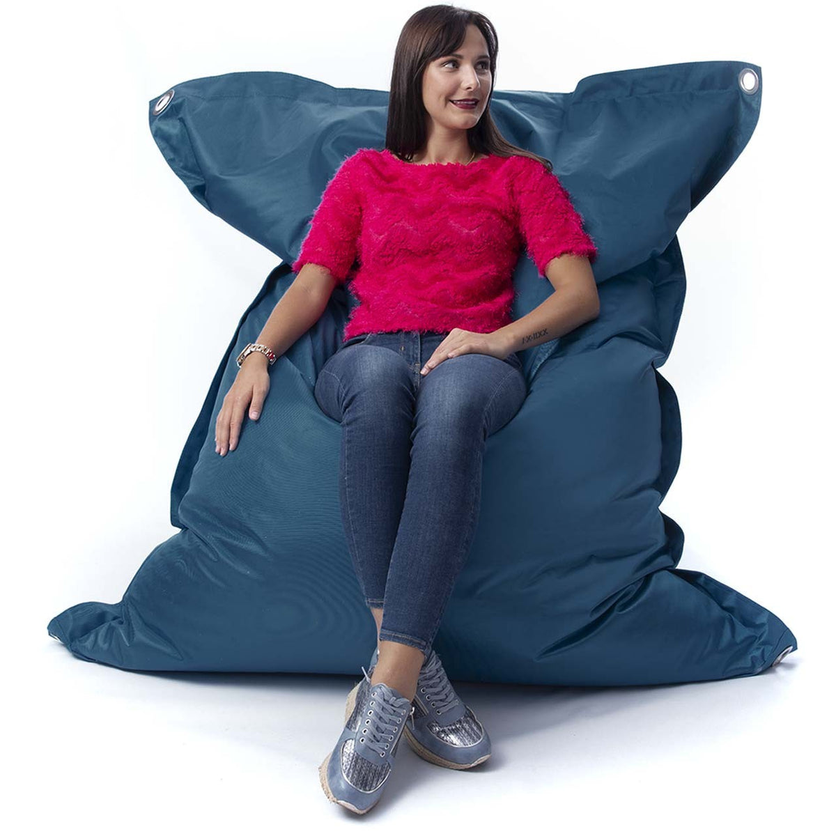 Pouf Extérieur Pétrole IRON RAW, pouf géant XXL 170 x 130 cm pour détente outdoor, design robuste et confortable