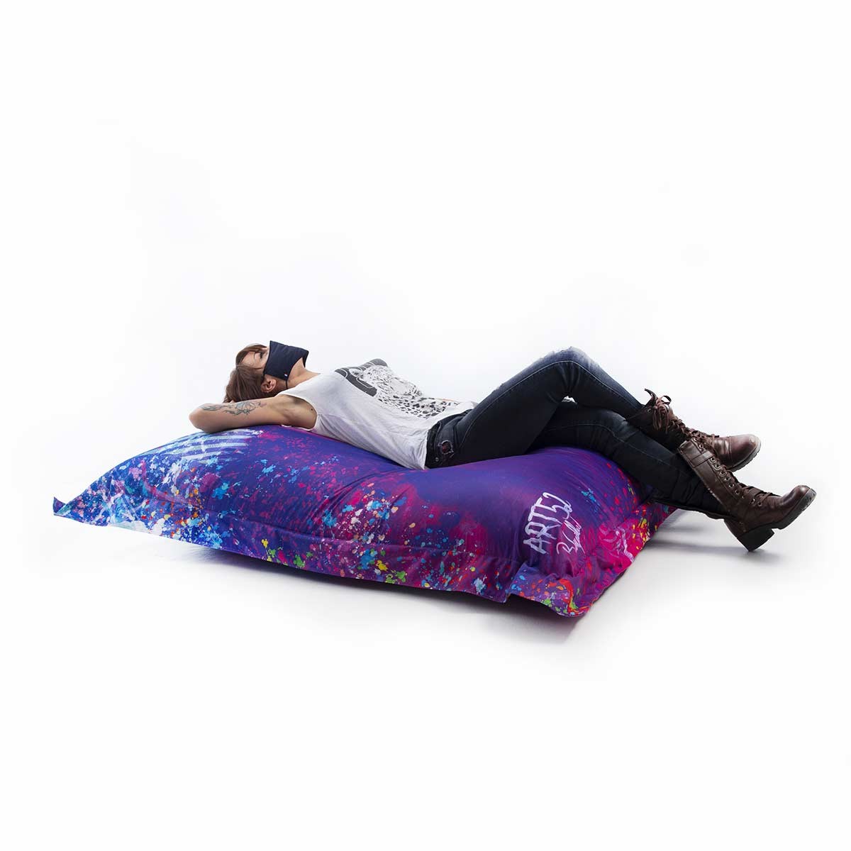 Pouf Géant ART52® - Mona Lisa POP, coussin design pop art multicolore pour s’asseoir, photo produit