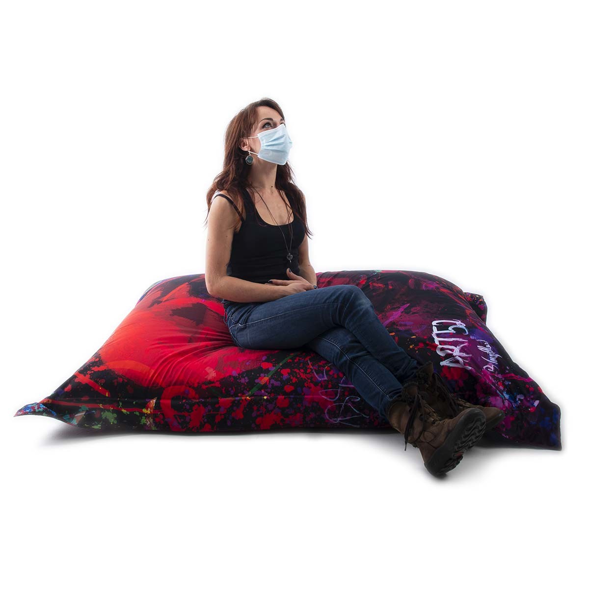 Pouf Géant ART52® - Red Skull, design rouge éclaboussé, pouf géant imprimé grand format, édition signée Benjamin Cupillard