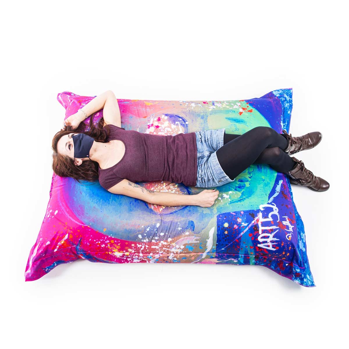 Pouf Géant ART52® - Vanité Multicolore, illustration multicolore, coussin géant signé Benjamin Cupillard, série limitée 50 exemplaires