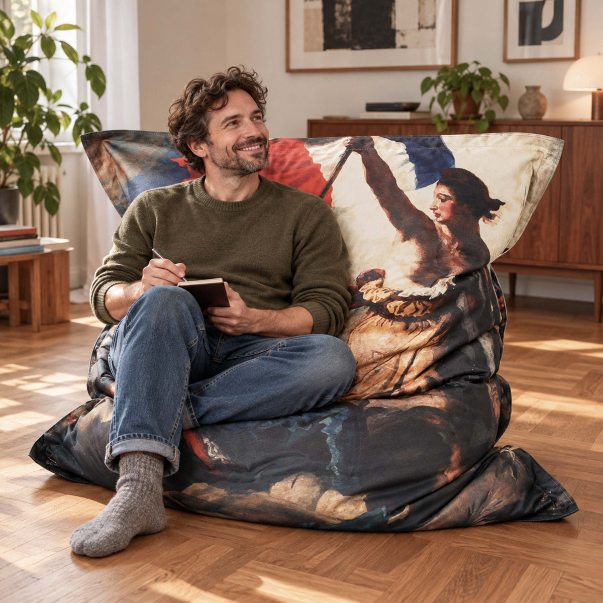 pouf géant déhoussable Marianne Révolution BiG52 : pouf géant en intérieur, coussin XL imprimé haute définition
