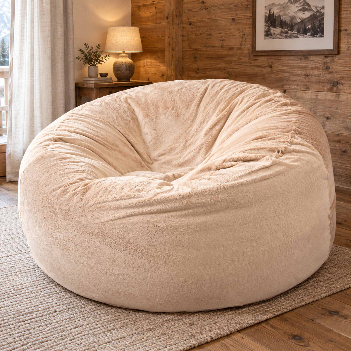 Riesiger runder XXL Sitzsack Beige Fleece